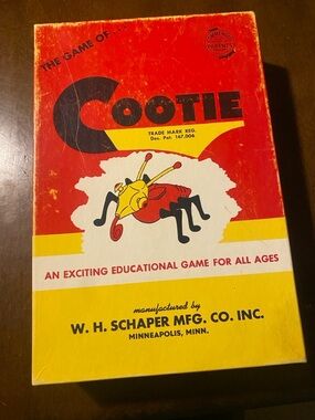 Vintage Cootie Board Game Box - Red & Yellow